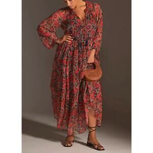 Anthropologie-PLUS Marais Printed Chiffon Maxi Dress. size 1X